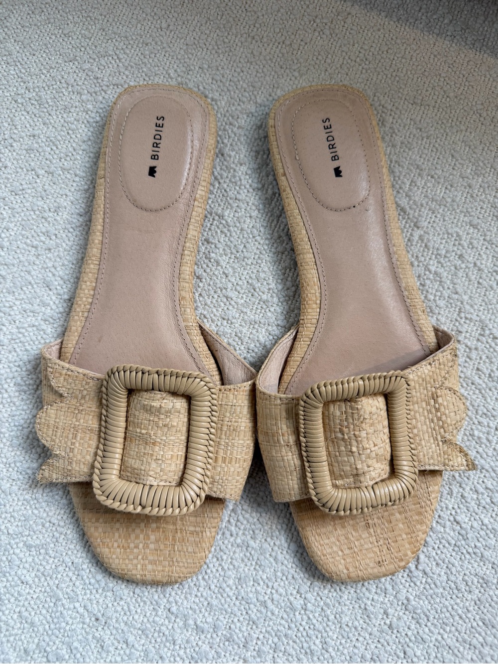 Birdies Natural Raffia Buckle Slide Mules